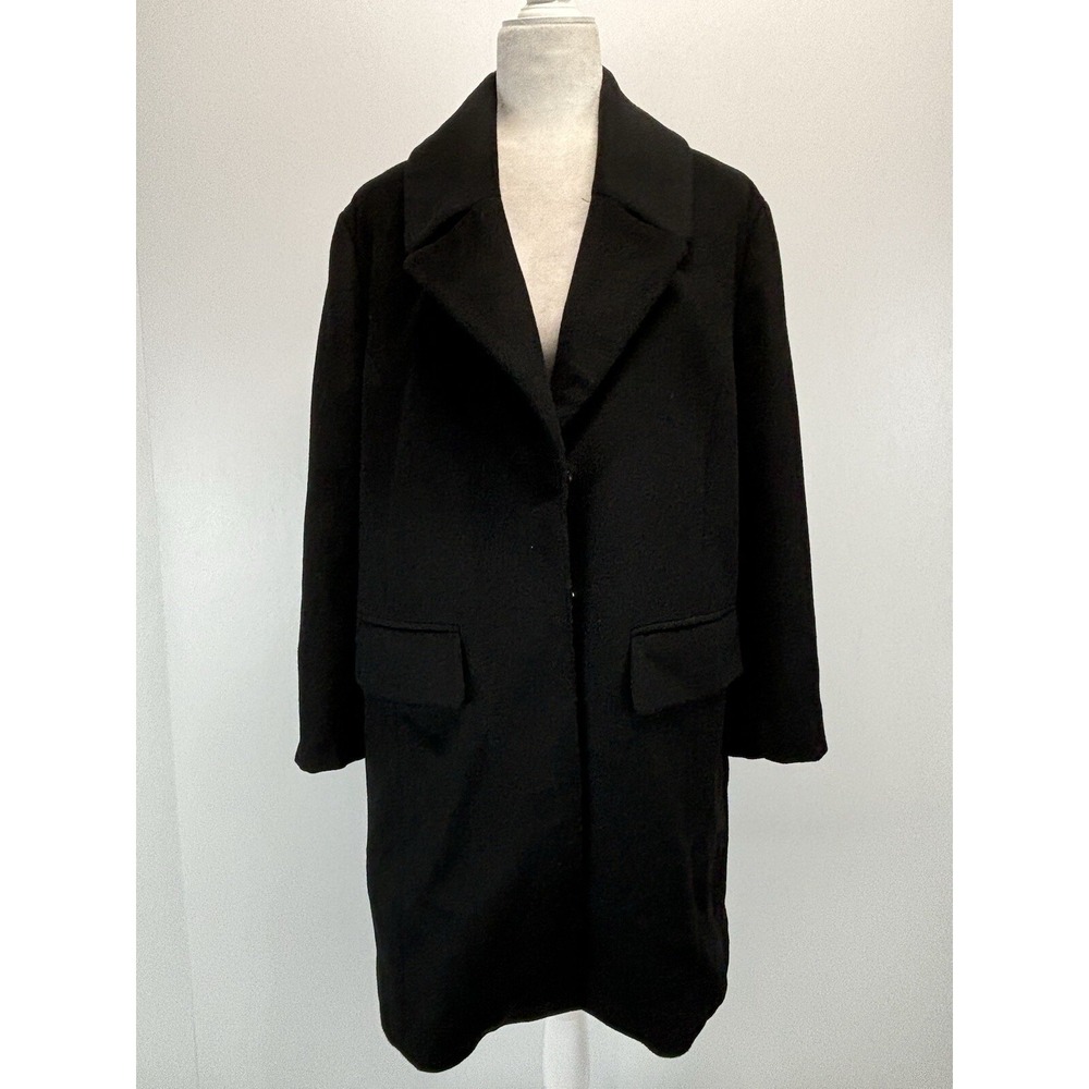 Badgley Mischka Wool Blend Coat Sz Large Women's Black Classic Mid length